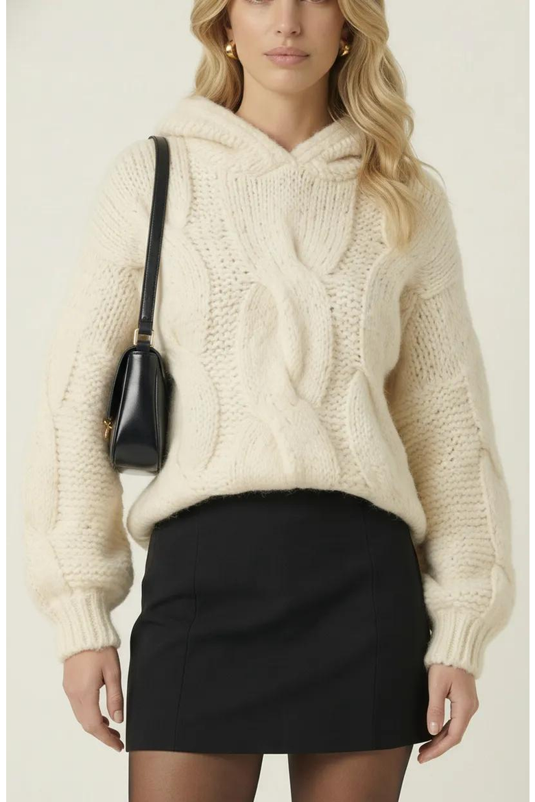 Cable-Knit Hoodie with Pockets, Alternate, color, Cream