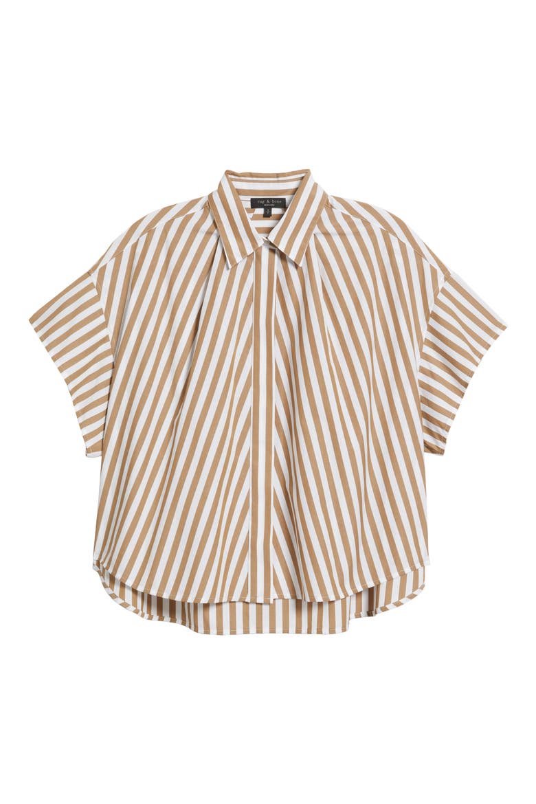 Maura Stripe High-Low Cotton Poplin Button-Up Shirt, Alternate, color, BROWN STRIPE