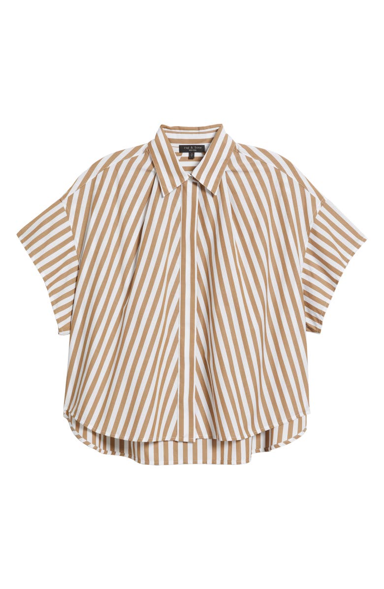 rag & bone Maura Stripe High-Low Cotton Poplin Button-Up Shirt, Alternate, color, Brown Stripe