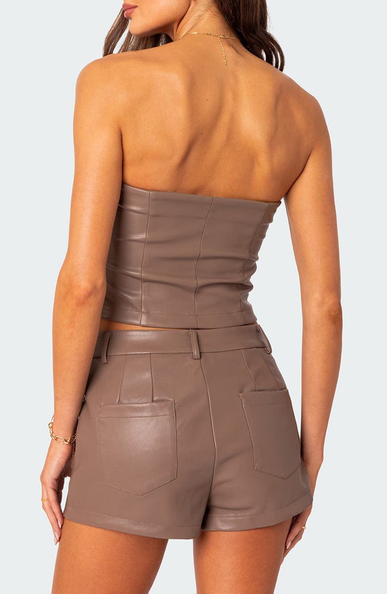 EDIKTED Martine Faux Leather Tube Top, Alternate, color, Brown