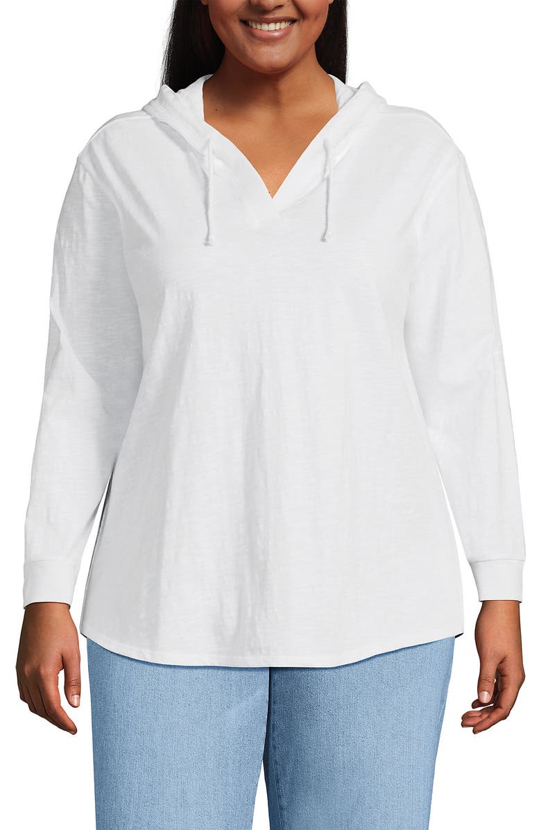 Lands' End Long Sleeve Slub Hooded Popover, Alternate, color, White