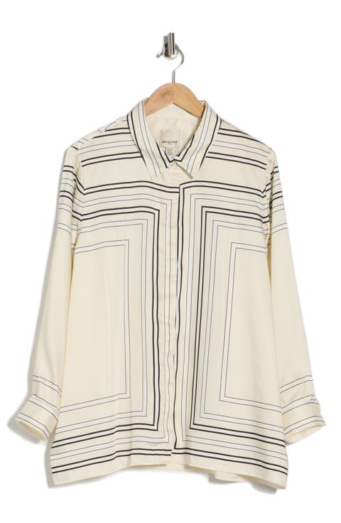 Geometric Print Button-Up Shirt (Plus)