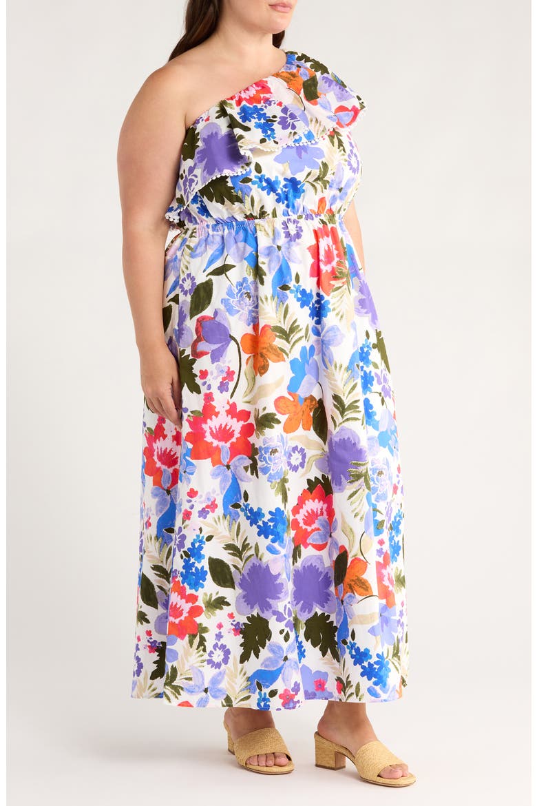 Amania Floral Suraya One-Shoulder Cotton Maxi Dress, Alternate, color, BLUE/ PURPLE