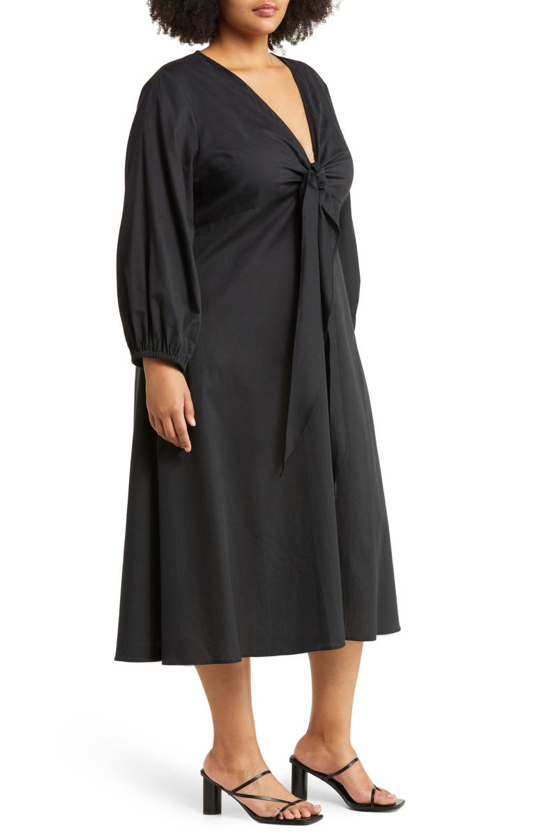HARSHMAN Novella Knot Front Long Sleeve Midi Dress, Alternate, color, 