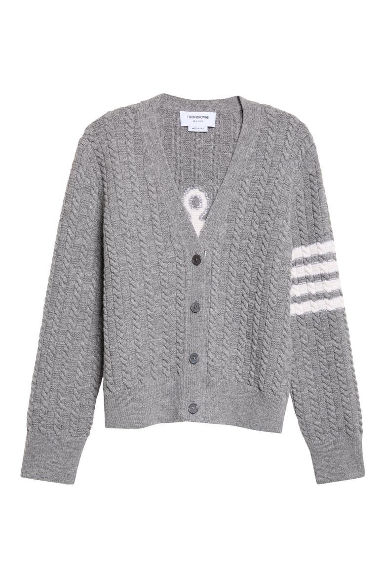 Anchor Intarsia Cable Knit Cardigan, Alternate, color, LIGHT GREY