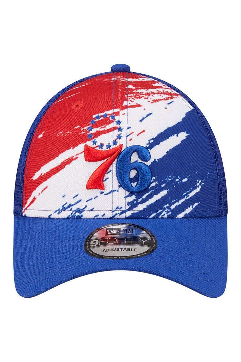 Men's New Era Royal Philadelphia 76ers Marble 9FORTY Trucker Snapback Hat, Alternate, color, Royal