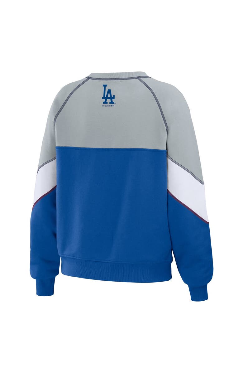 WEAR by Erin Andrews Women's WEAR by Erin Andrews Heather Gray/Royal Los Angeles Dodgers Color Block Crew Neck Pullover Sweatshirt, Alternate, color,