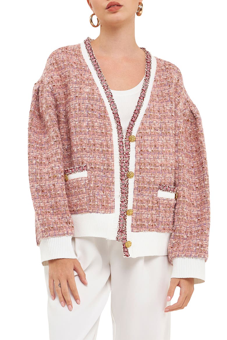 Premium Bouclé Wool Blend Cardigan, Main, color, PINK