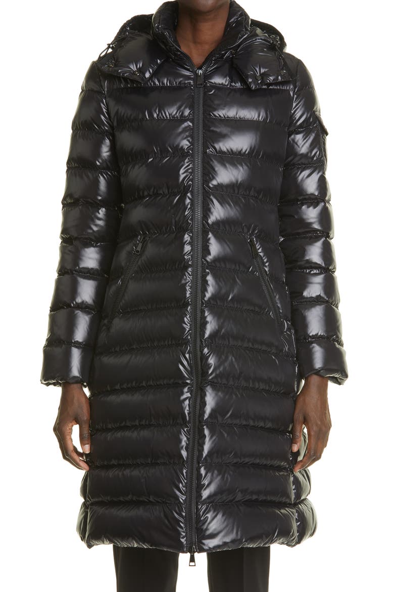 Moka Water Resistant Long Hooded Down Puffer Parka, Main, color, BLACK
