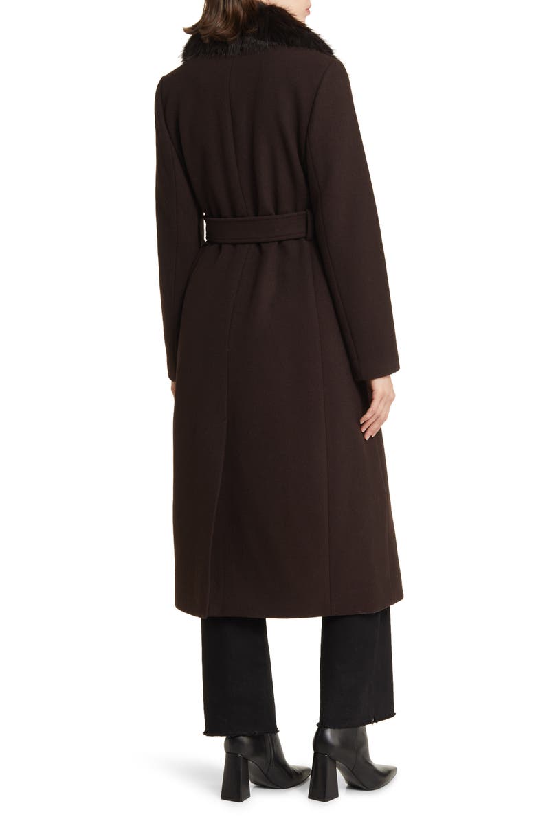 Michael Kors Belted Longline Wool Blend Coat with Faux Fur Collar, Alternate, color, 
