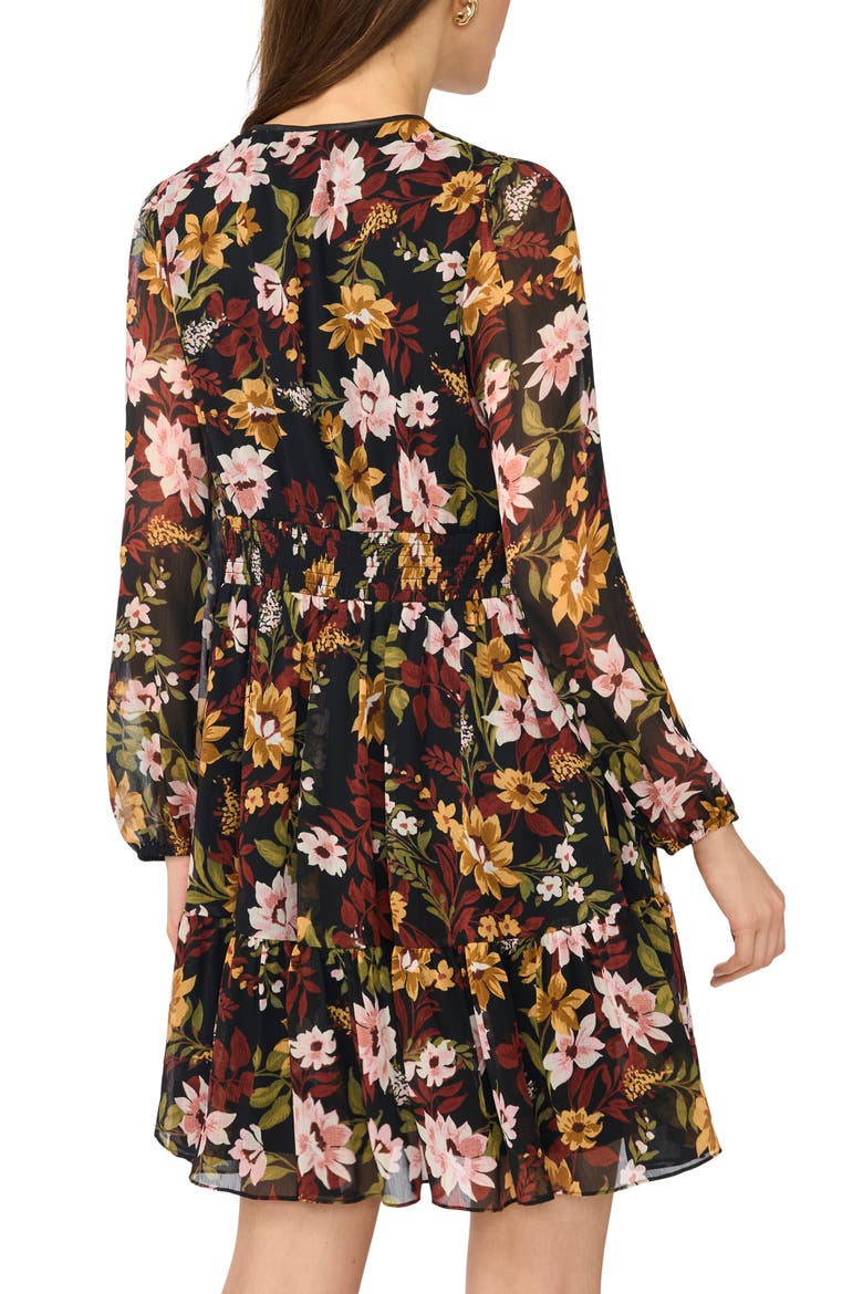 Floral Print Long Sleeve Babydoll Dress, Alternate, color, BLACK MULTI