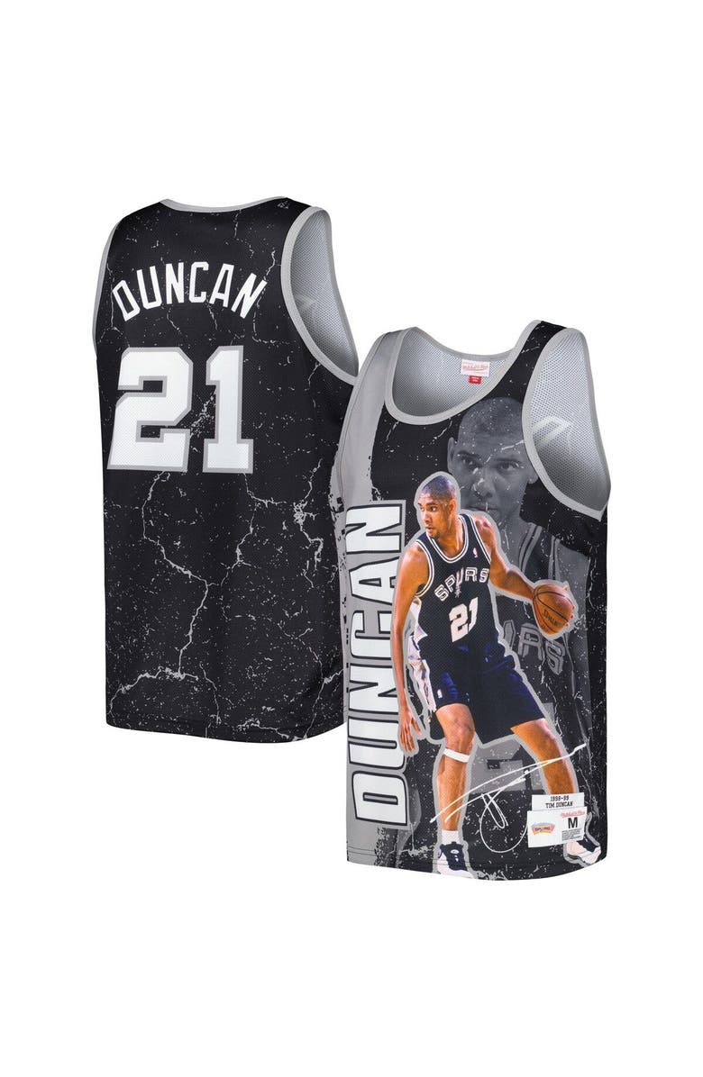 Mitchell & Ness Men's Mitchell & Ness Tim Duncan Black San Antonio Spurs 1998-99 Hardwood Classics Player Burst Tank Top, Main, color, 