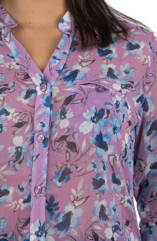 Kut From The Kloth Jasmine Chiffon Button-up Shirt In Blossom Journey Lilac Navy