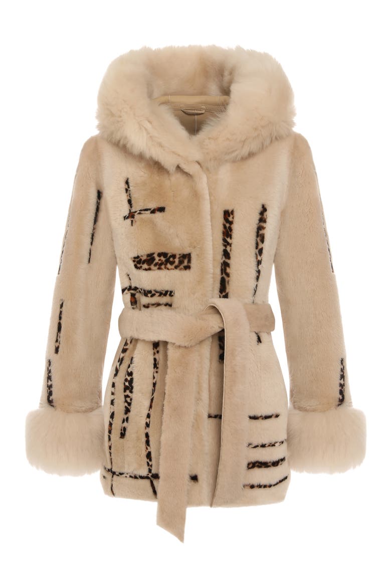 Reversible Genuine Shearling Parka with cuffs, Alternate, color, PALOMINO/LPRD INTARSIA