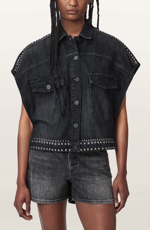 Alba Stud Detail Sleeveless Denim Jacket
