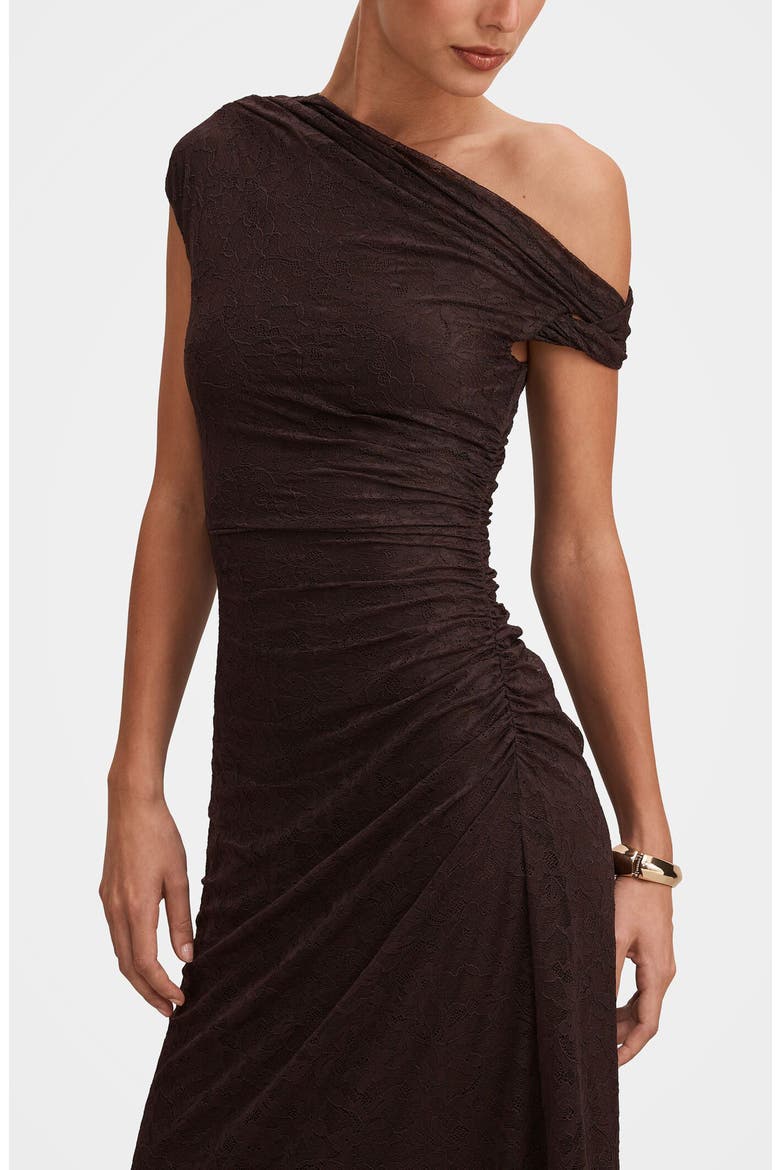 Paris Asymmetric Lace Midi Dress, Alternate, color, CHOCOLATE