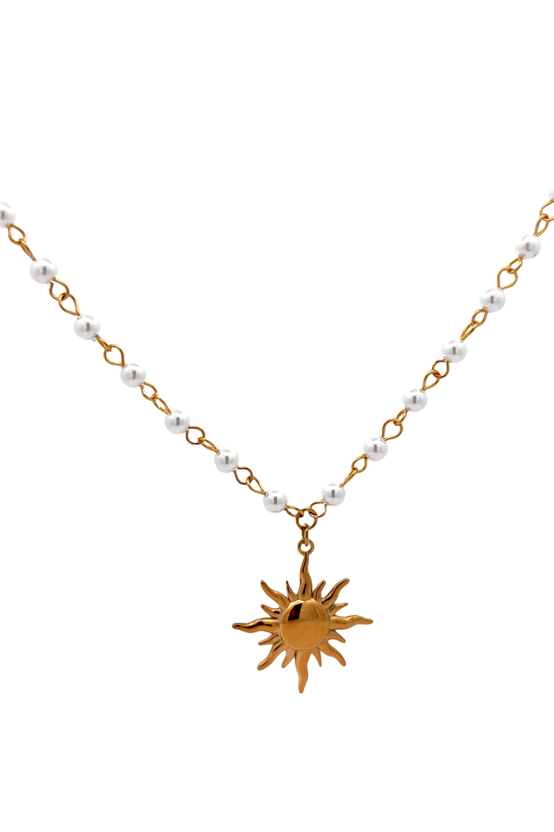 Sun Pendant Faux Pearl Station Necklace, Alternate, color, yellow