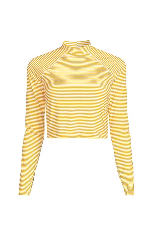Lands' End Long Sleeve Mock Neck Cropped Upf 50 Sun Protection Rash Guard In Sweet Mango Mini Stripe