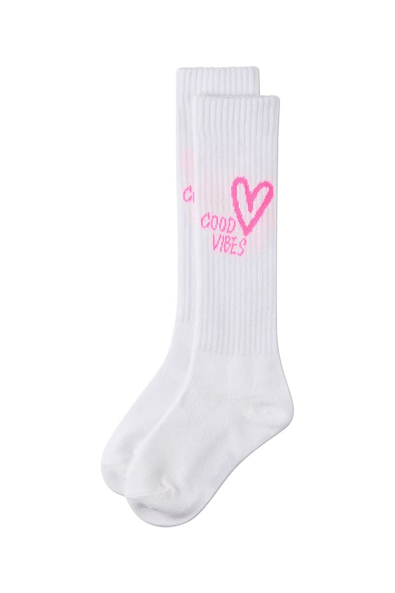 Good Vibes Heart Ribbed Knee High Sock, Alternate, color, Neon Pink