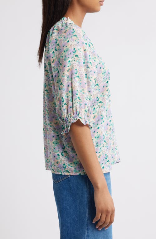 Bobeau Floral Button-up Top In Purple/peach Floral