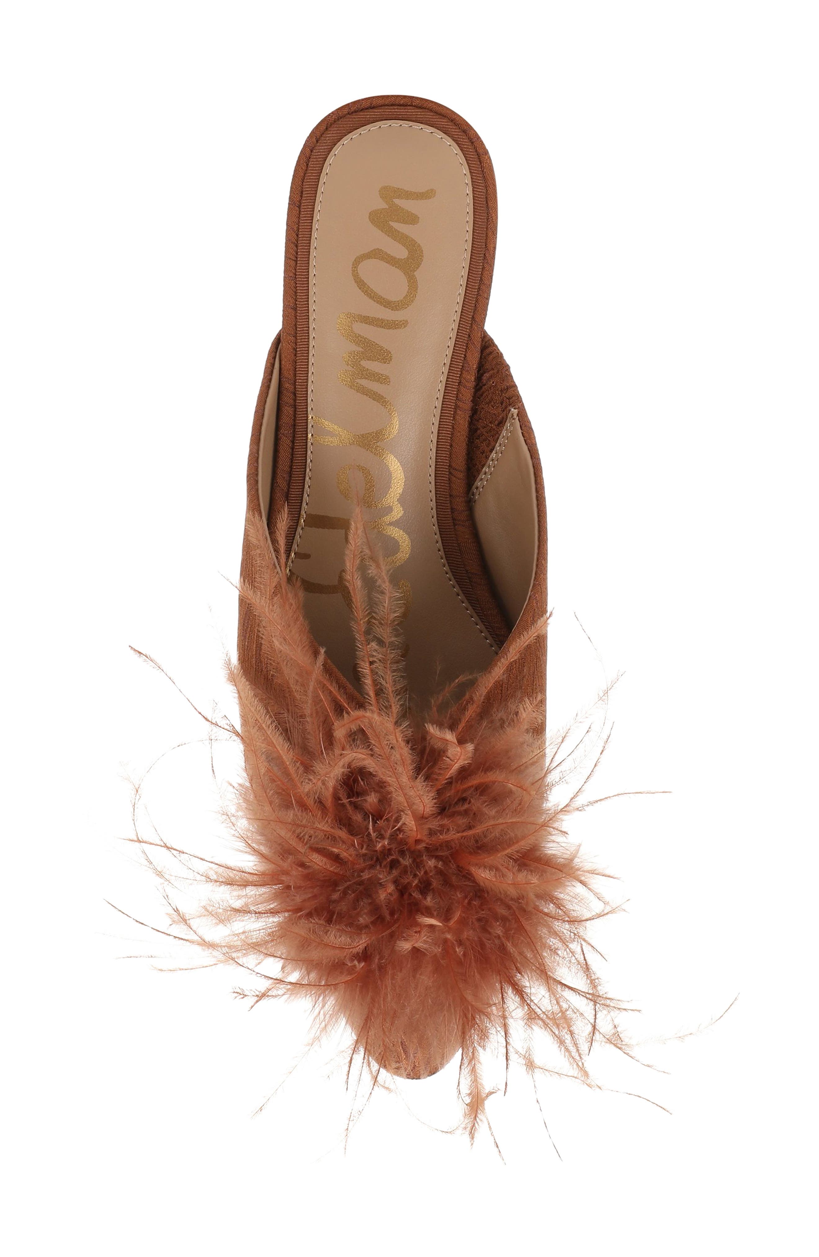 Khai Feather Flat Mule, Alternate, color, BRIGHT BOURBON