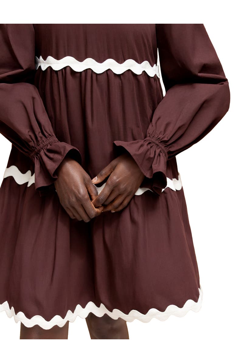 Ro&Zo Bardot Contrast Trim Dress, Alternate, color, Brown