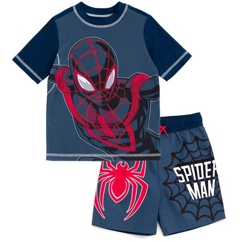 Marvel Short Sleeve Rash Guard & Swim Trunks In Blue