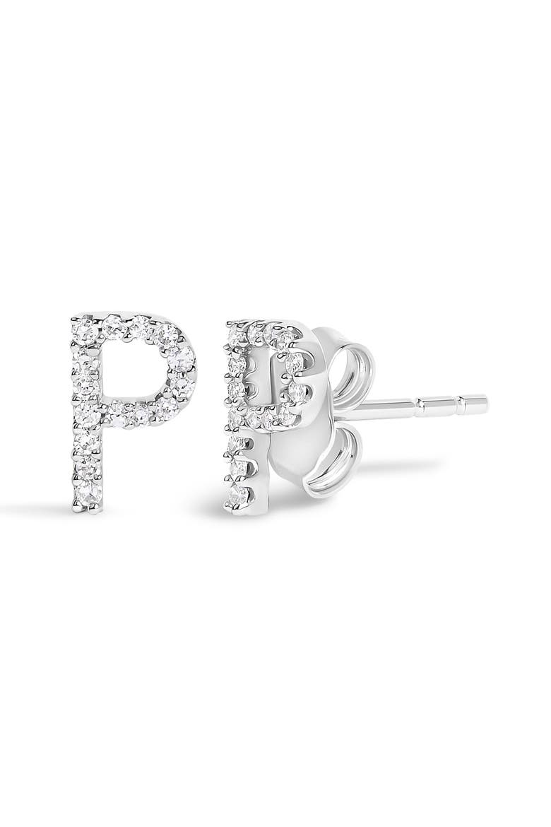 10K Gold 1/10 Cttw Diamond Initial "A" to "Z" Stud Earring, Alternate, color, White Gold | P
