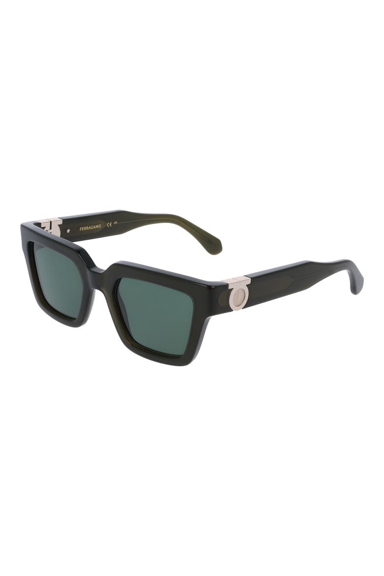 52mm Square Sunglasses, Alternate, color, TRANSPARENT DARK GREEN