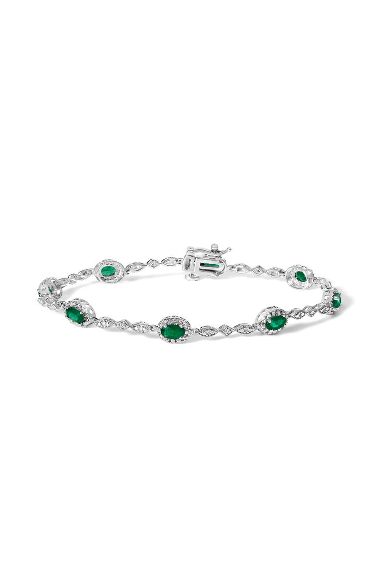 Haus of Brilliance 10K White Gold Oval Green Emerald & Diamond Alternating Link Bracelet, Main, color, White