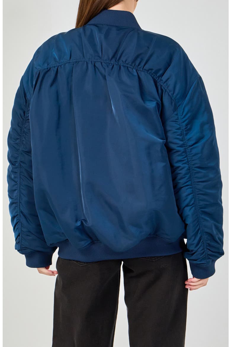 Ruched Bomber Jacket, Alternate, color, NAVY