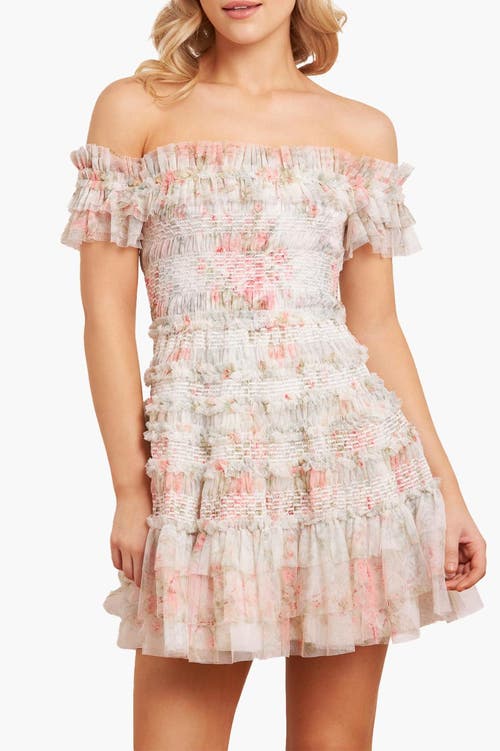 Needle & Thread Madame Rose Elodie Off-shoulder Micro Mini Dress In White