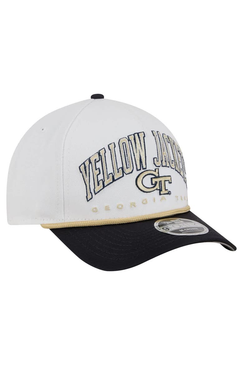 Men's New Era White/Navy Georgia Tech Yellow Jackets Arch Two-Tone Rope 9FORTY A-Frame M-Crown Adjustable Hat, Alternate, color, White