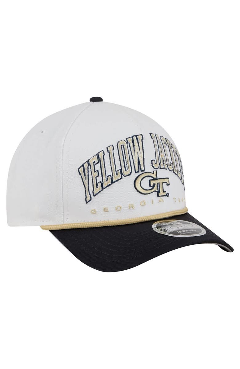 New Era Men's New Era White/Navy Georgia Tech Yellow Jackets Arch Two-Tone Rope 9FORTY A-Frame M-Crown Adjustable Hat, Alternate, color, White
