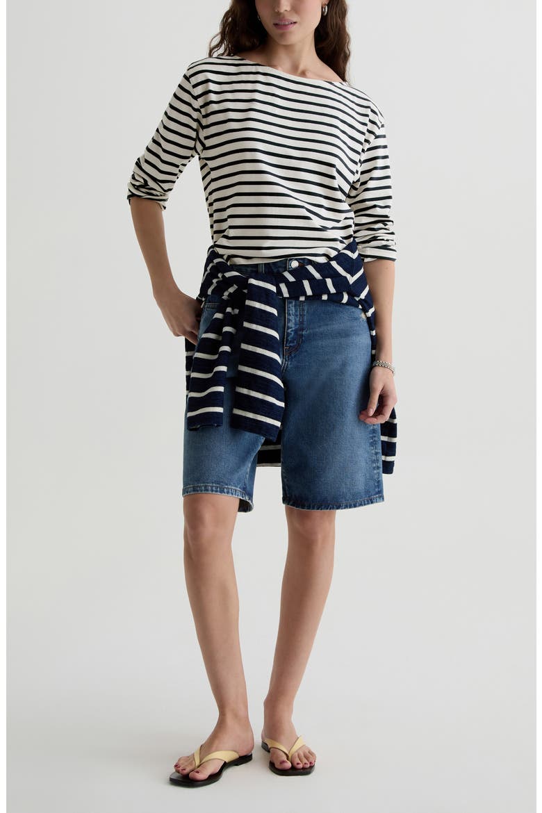 Annie Stripe Stretch Cotton T-Shirt, Alternate, color, POWDER/PACIFIC NAVY