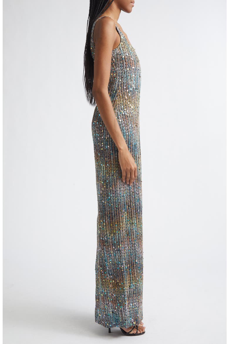 Metallic Zigzag Sequin Knit Column Gown, Alternate, color, BROWN/BLUE