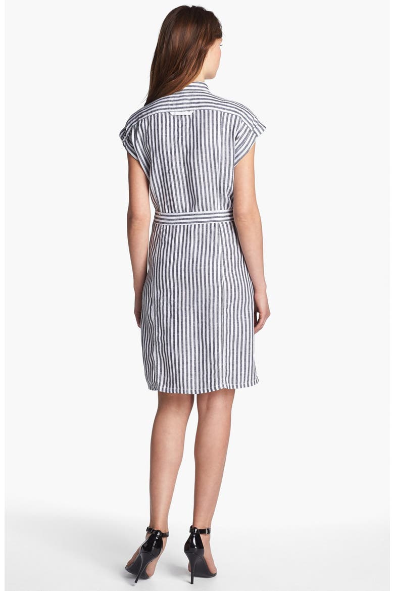 Tie Front Shirtdress, Alternate, color, WASHED WHITE/ BLACK STRIPE