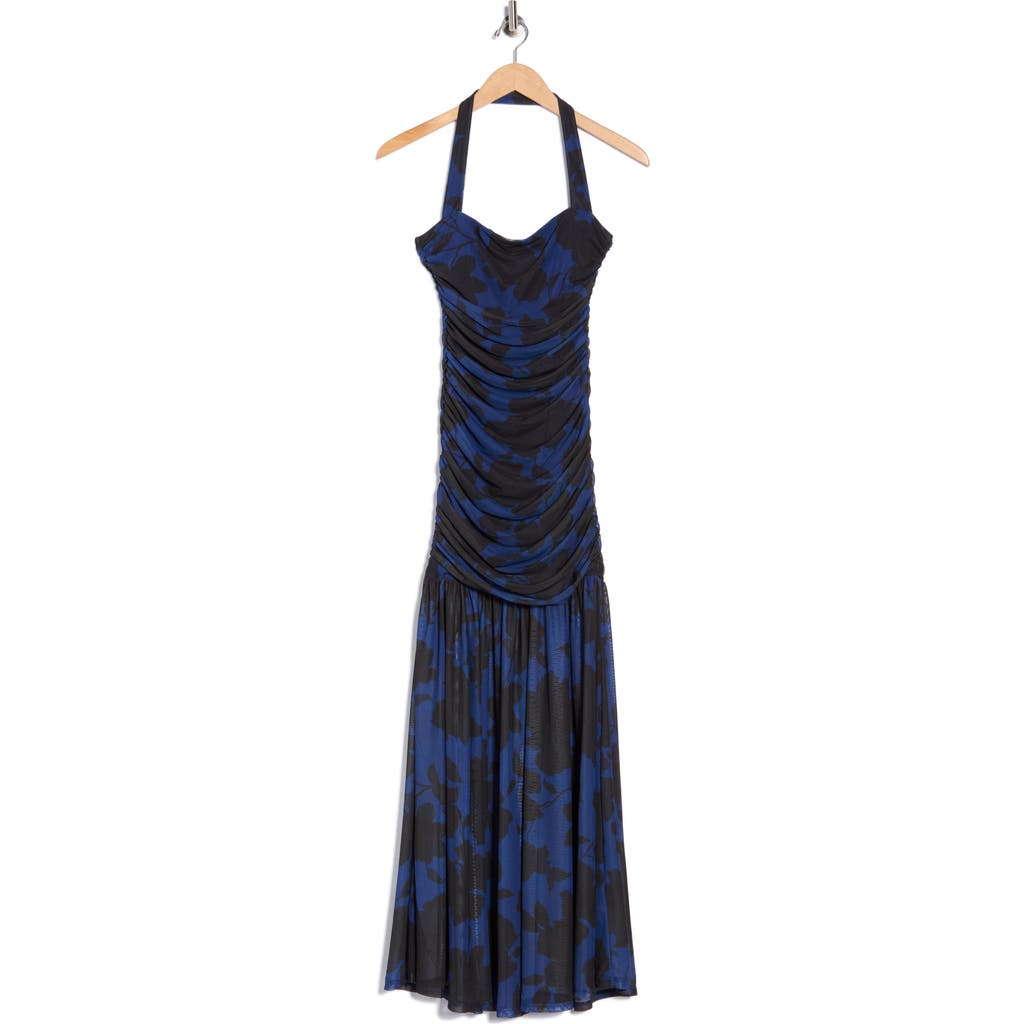Afrm Los Angeles Tyla Halter Maxi Dress In Blue