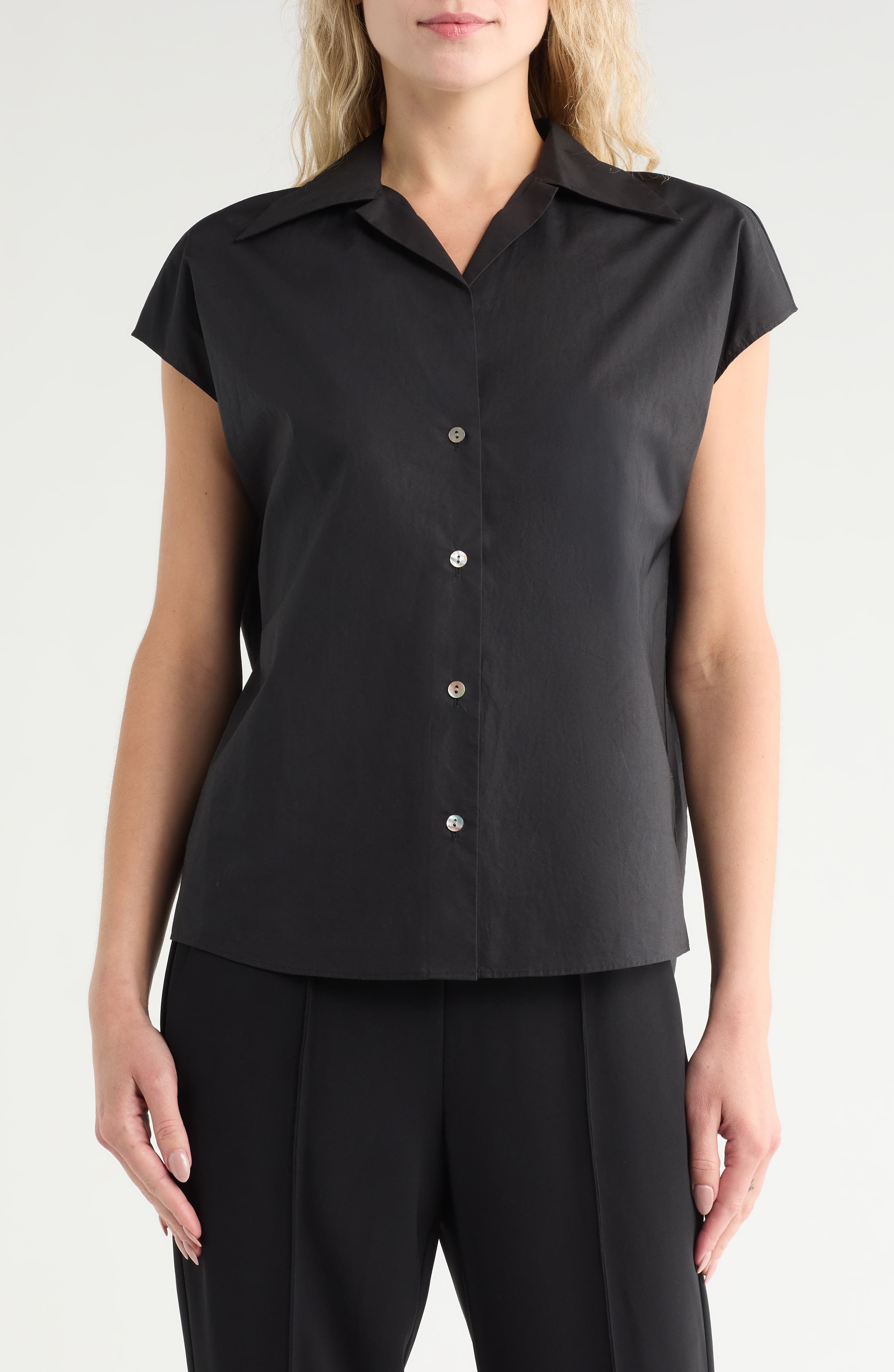 Vince Cap Sleeve Cotton Button-Up Shirt