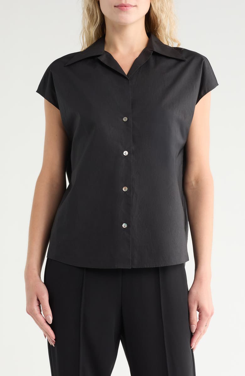 Vince Cap Sleeve Cotton Button-Up Shirt, Main, color, Black