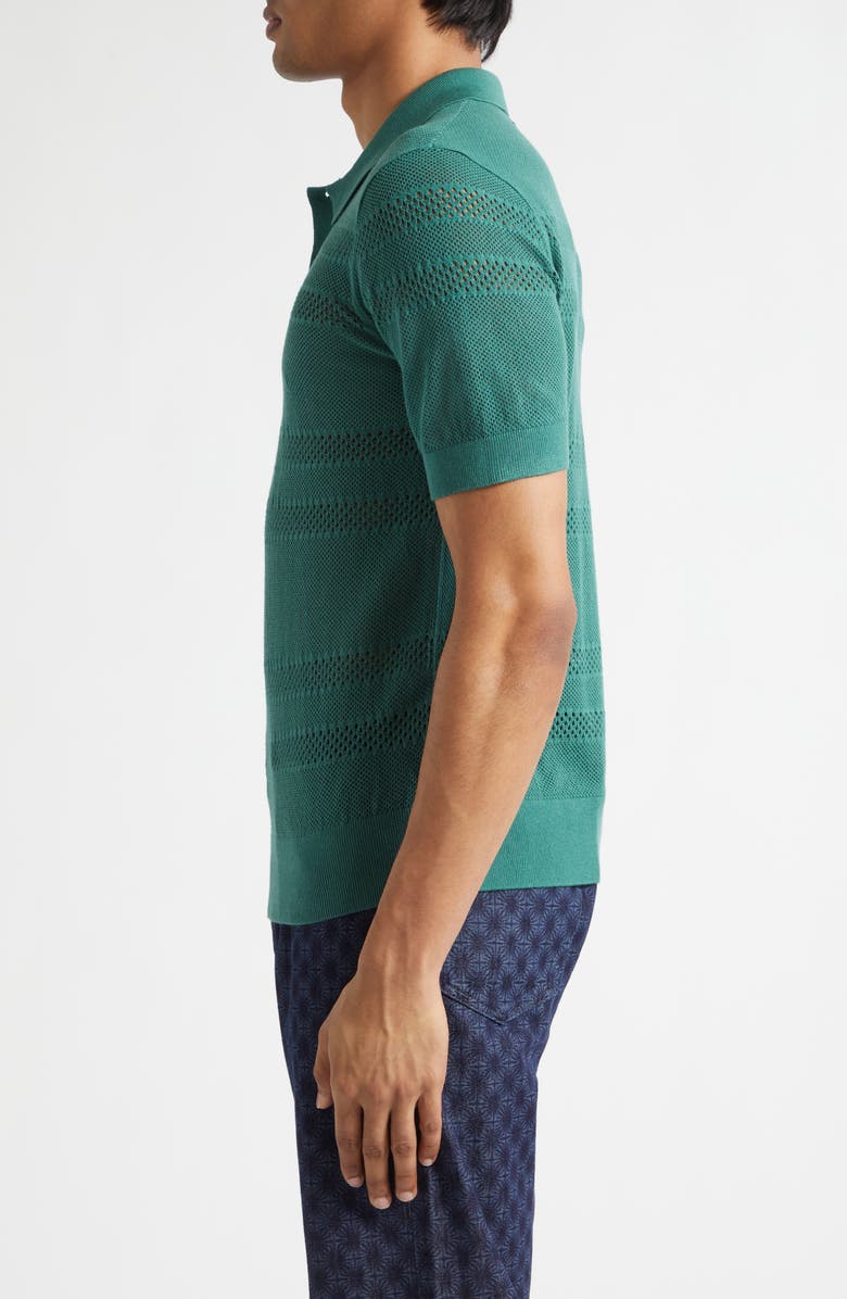 Dries Van Noten Mercy Mixed Stitch Polo Sweater, Alternate, color, Pine