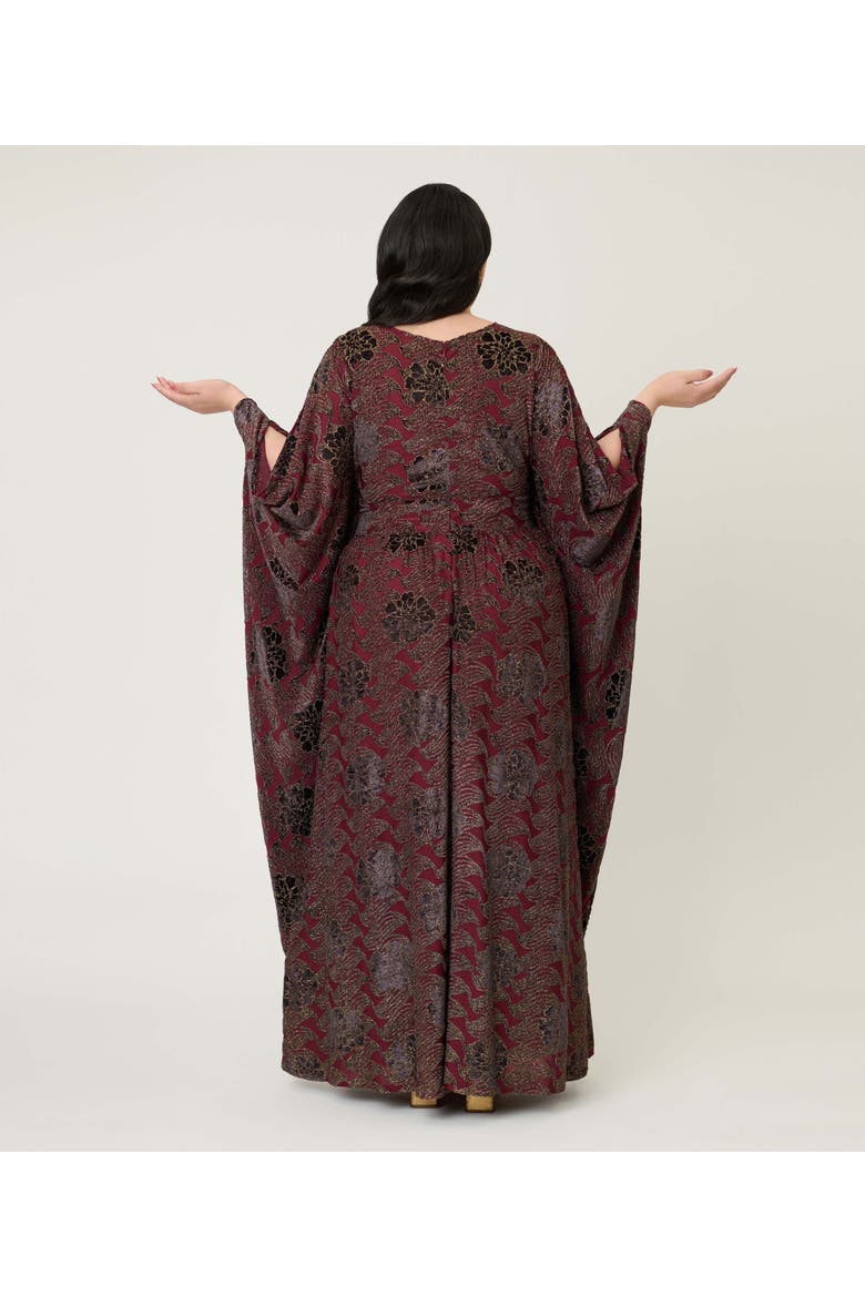 Plus Size 1960s Flutter Sleeve Caftan, Alternate, color, Burgundy Floral