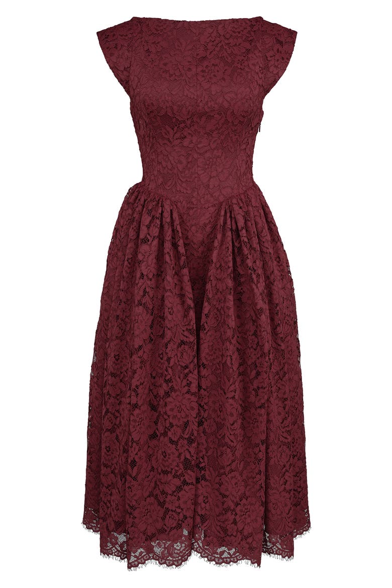 Debutante Open Back Lace Midi Dress, Alternate, color, ROSE LACE