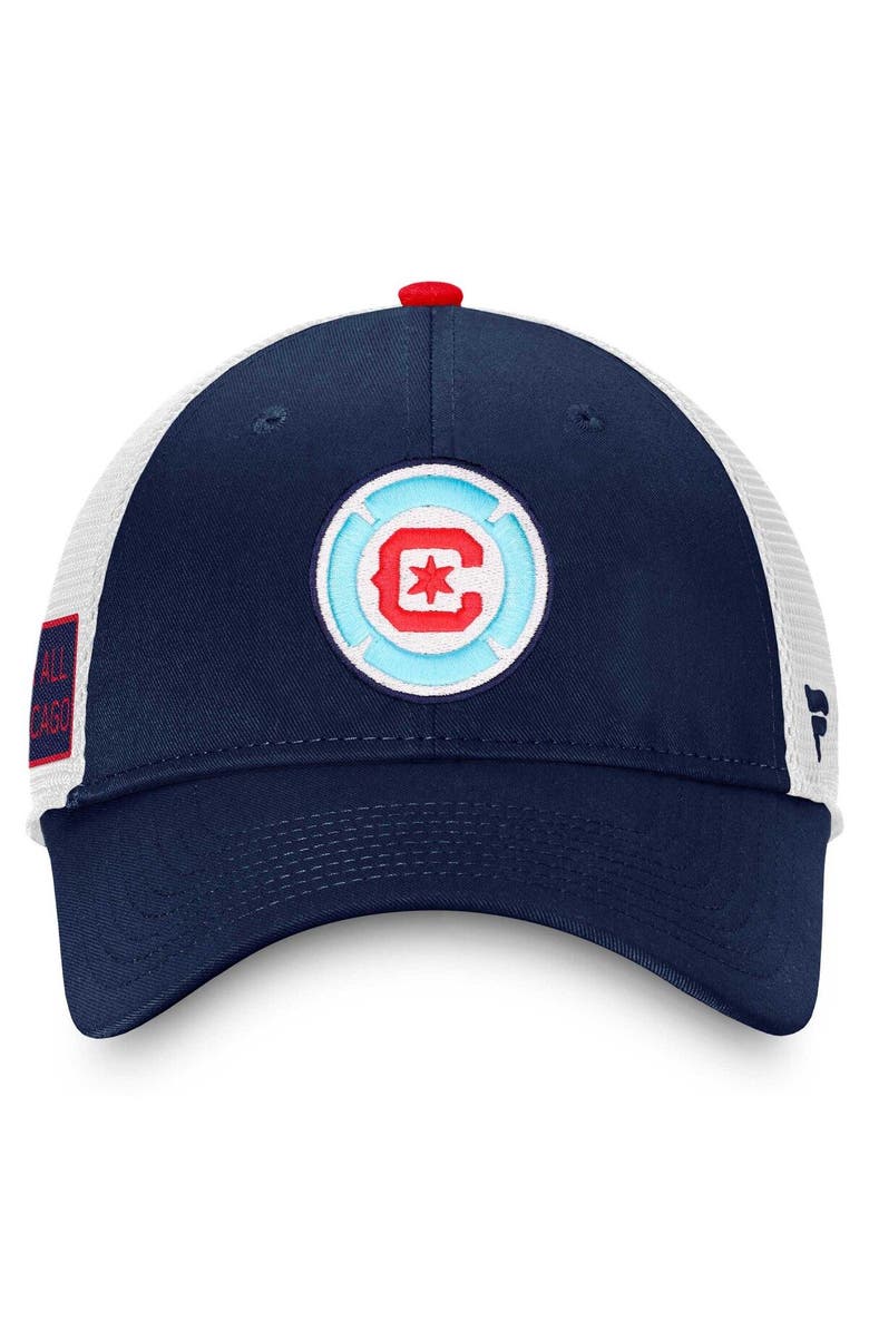 FANATICS Men's Fanatics Branded Navy/White Chicago Fire Iconic Trucker Snapback Hat, Alternate, color,