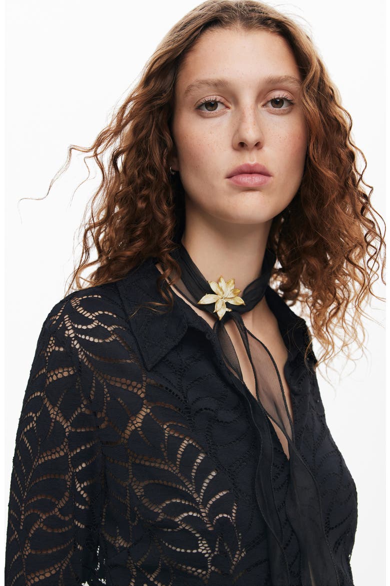 Saga Stretch Button-Up Top, Alternate, color, BLACK