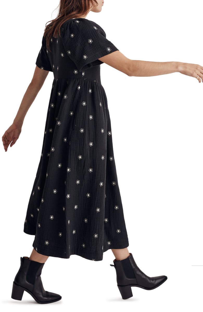 Madewell Daisy Embroidered Lightspun Square Neck Midi Dress, Alternate, color, 