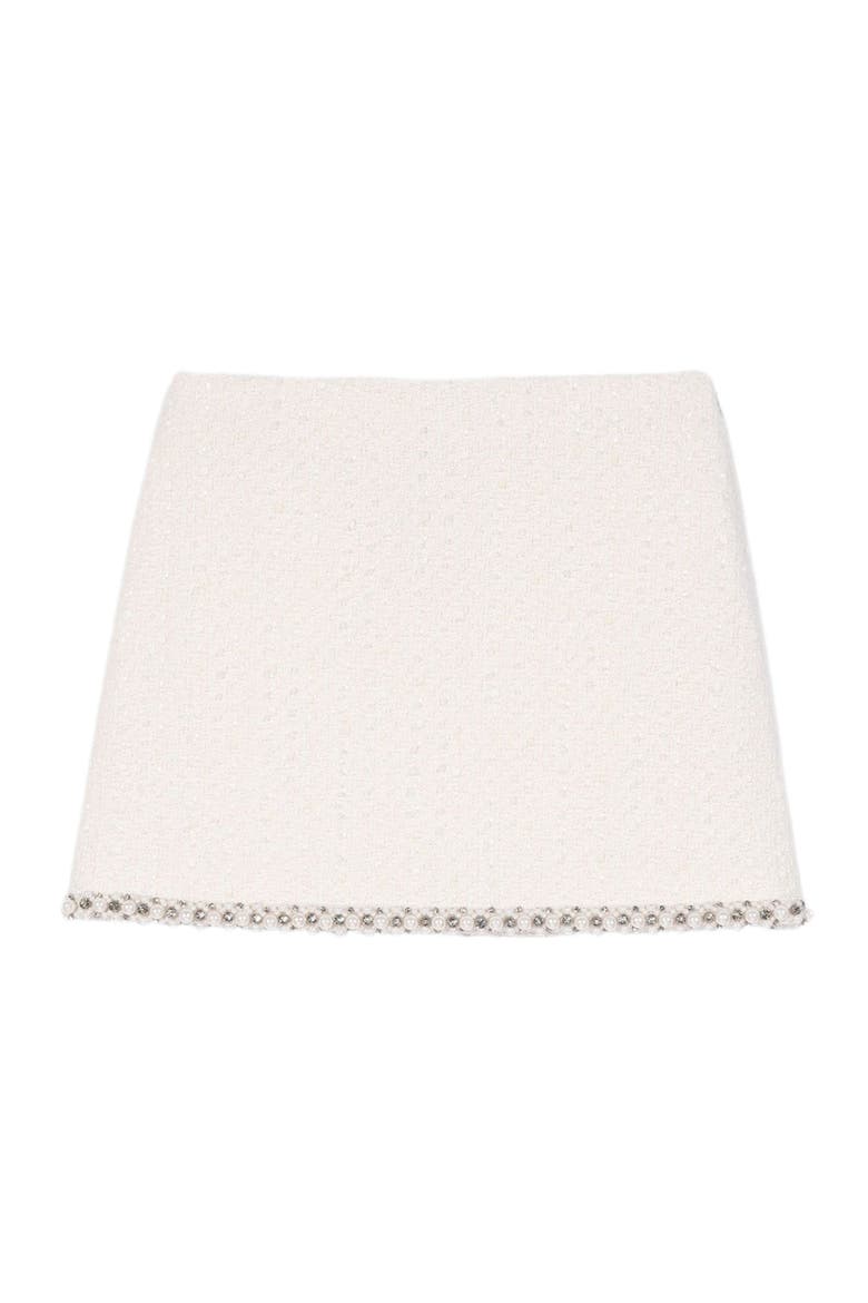 Pearl-trim tweed skirt, Alternate, color, Ecru