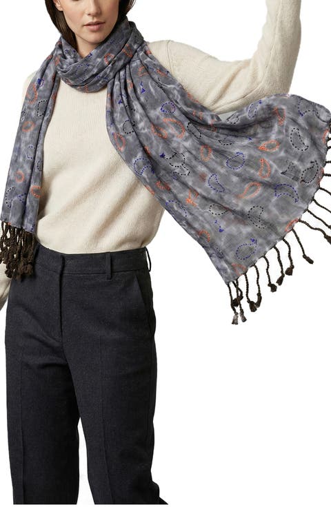 Mix Print Fringe Scarf