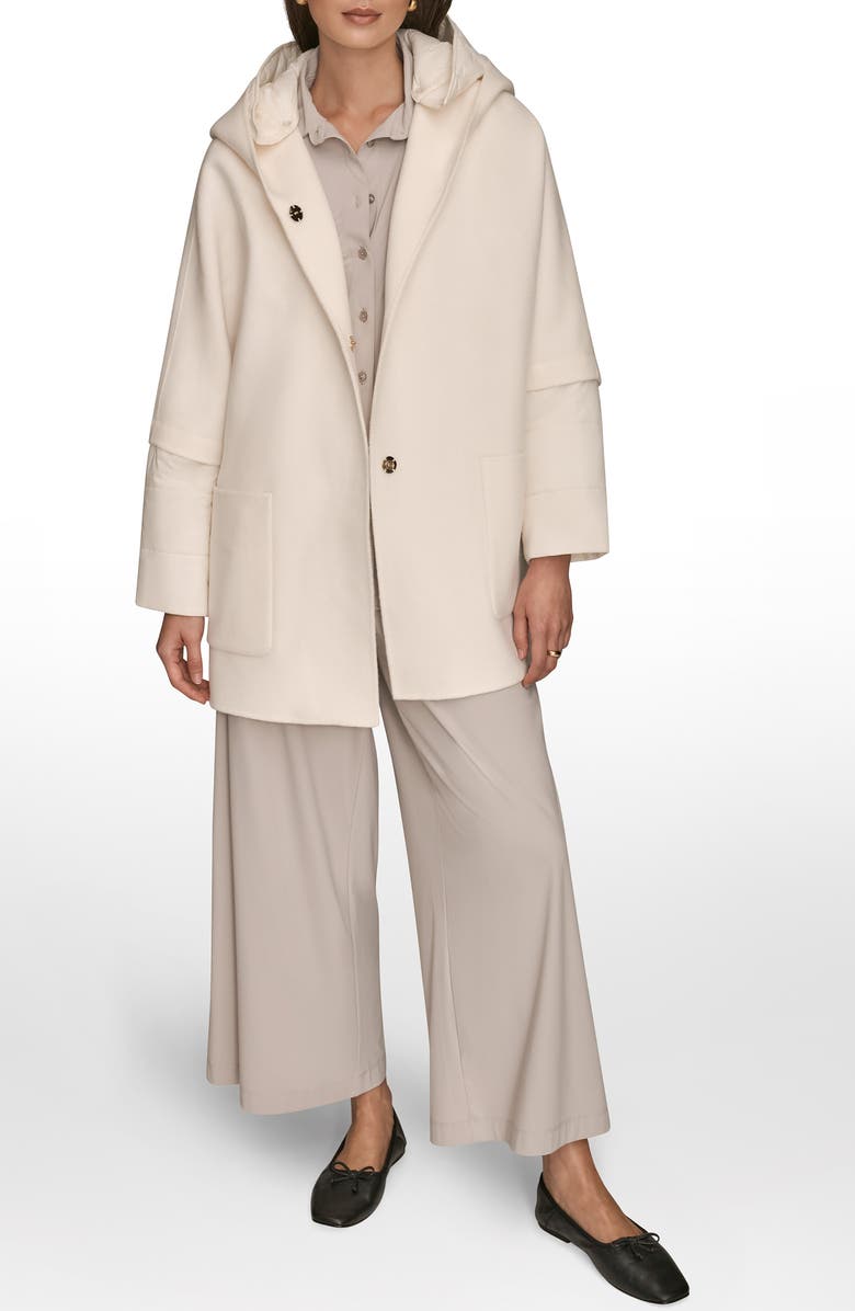 Donna Karan New York Wool Blend Coat with Puffer Sleeves, Alternate, color, Cream
