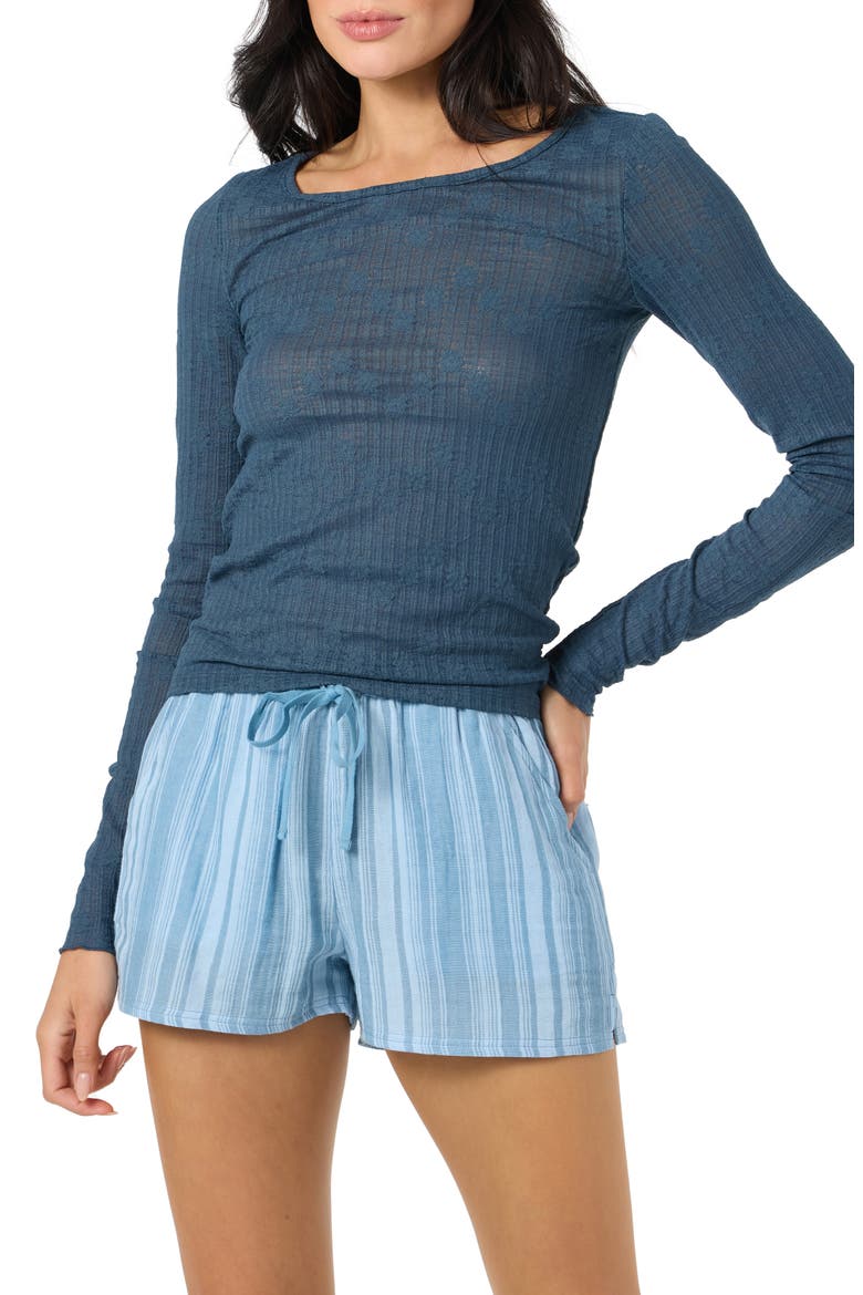 Marliz Pointelle Long Sleeve Cotton Top, Main, color, SLATE